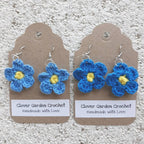 Crochet Cotton Forget Me Not Flower Drop Earrings