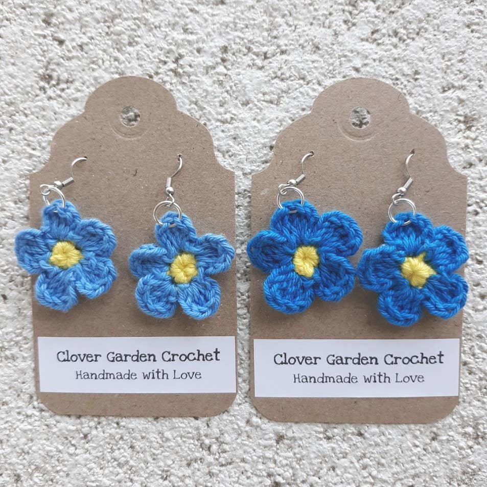 Crochet Cotton Forget Me Not Flower Drop Earrings
