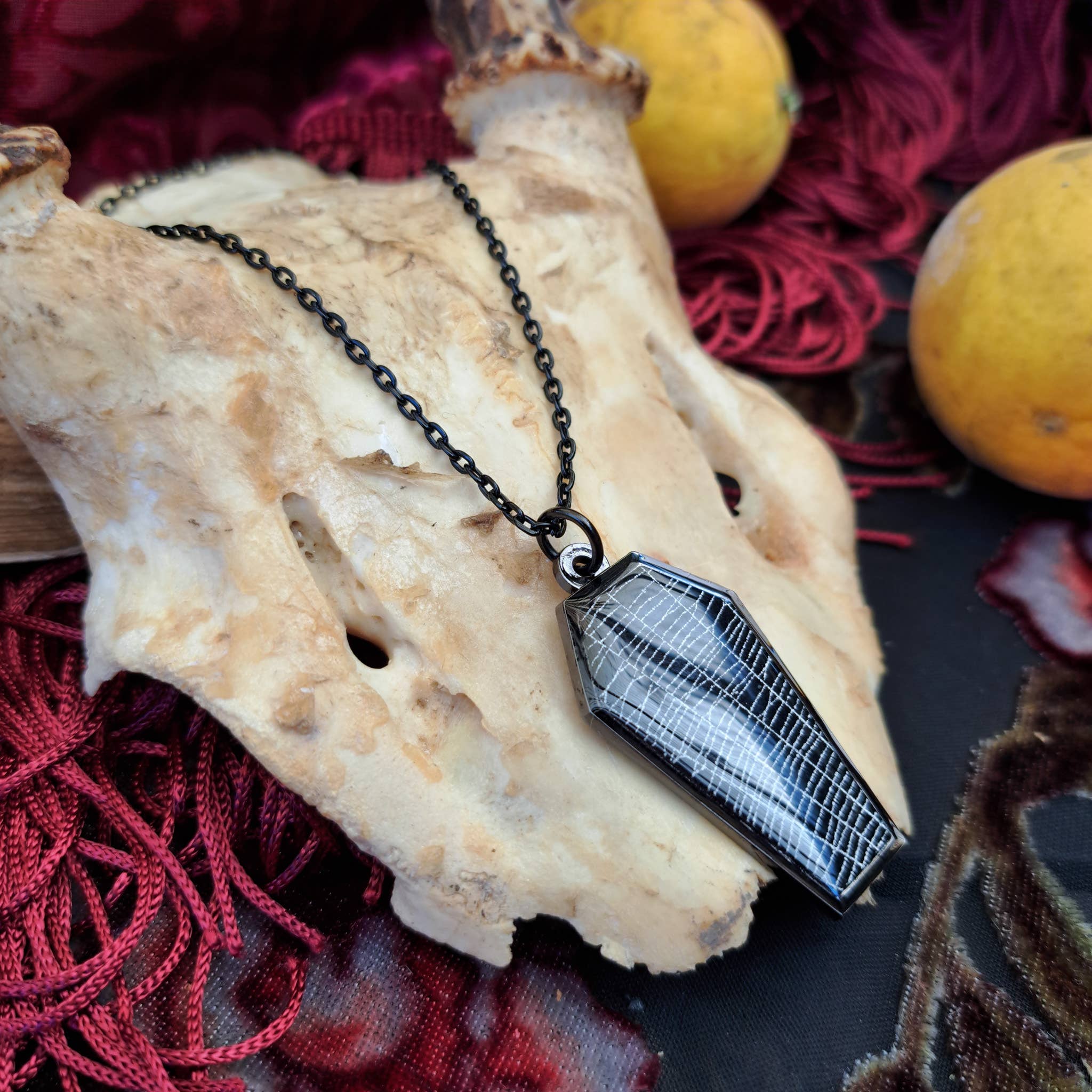 Real Spiderweb Coffin in Black (Necklace)