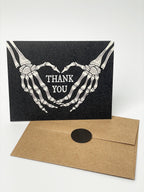 Skeleton Heart Hands Thank You Card, Goth Stationery