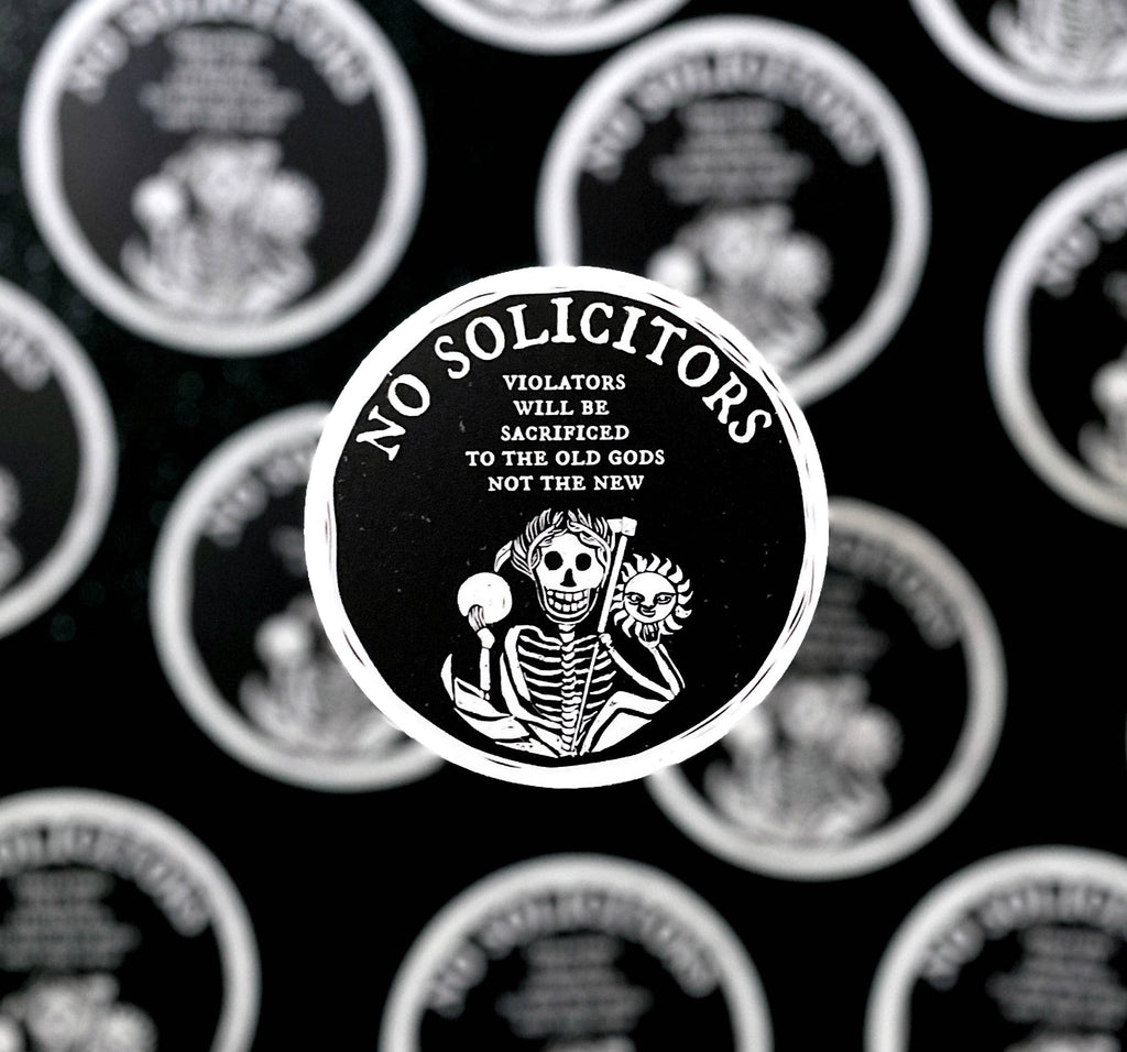 No Solicitors, Dark Humor Vinyl Sticker, Waterproof Decal