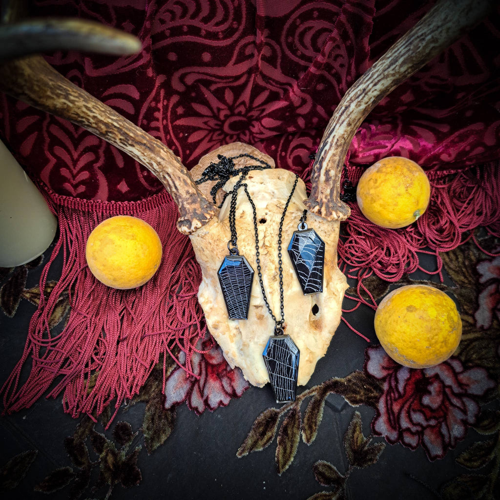 Real Spiderweb Coffin in Black (Necklace)