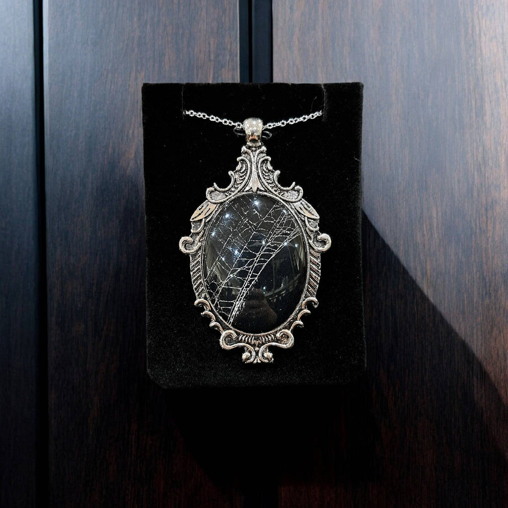 Real Spiderweb Large Filigree Cabochon Antique Silver