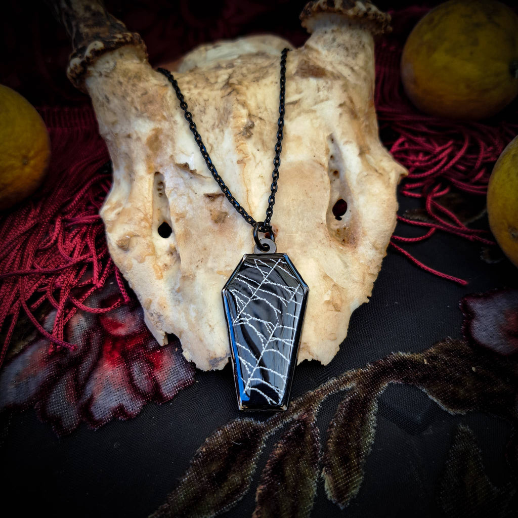 Real Spiderweb Coffin in Black (Necklace)