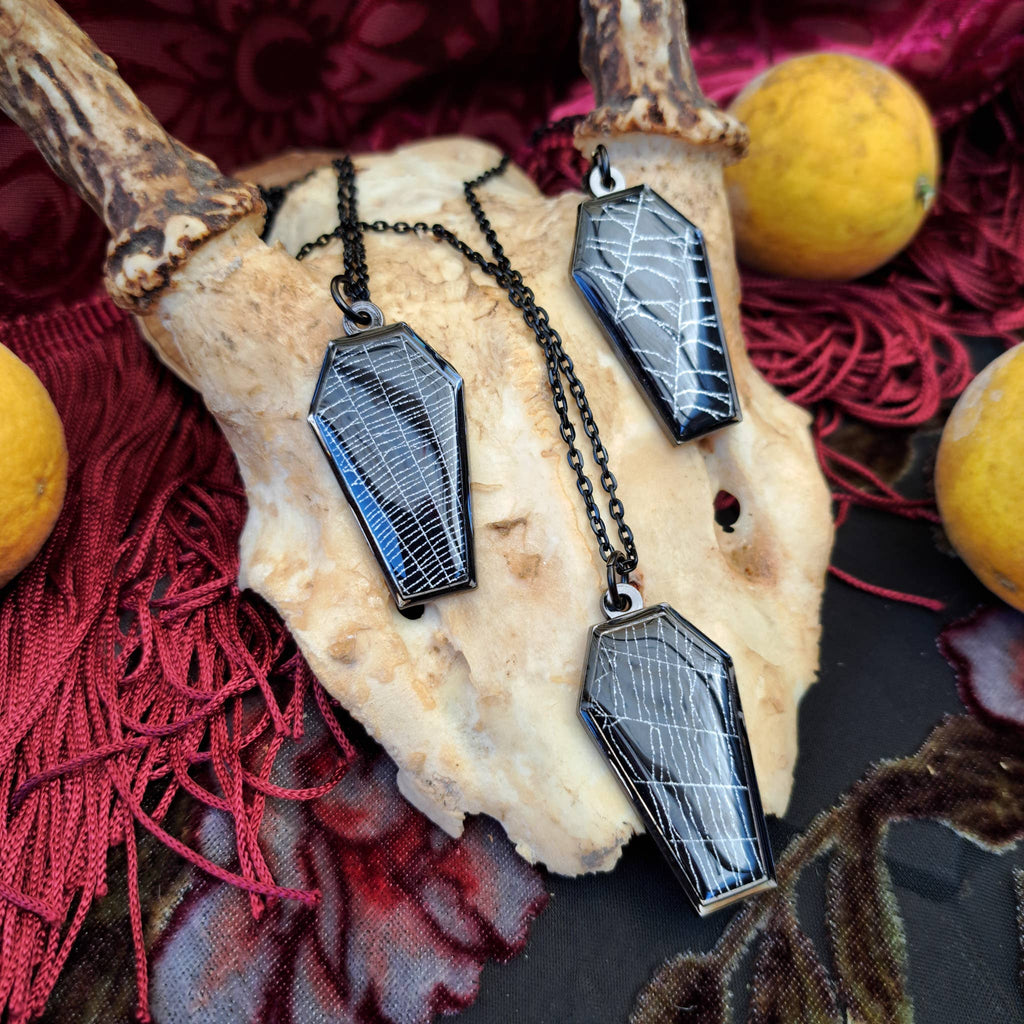 Real Spiderweb Coffin in Black (Necklace)
