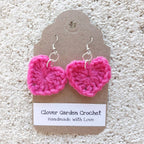 Crochet Hot Pink Heart Drop Earrings
