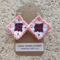 Crochet Tricolor Cotton Pink Granny Square Drop Earrings