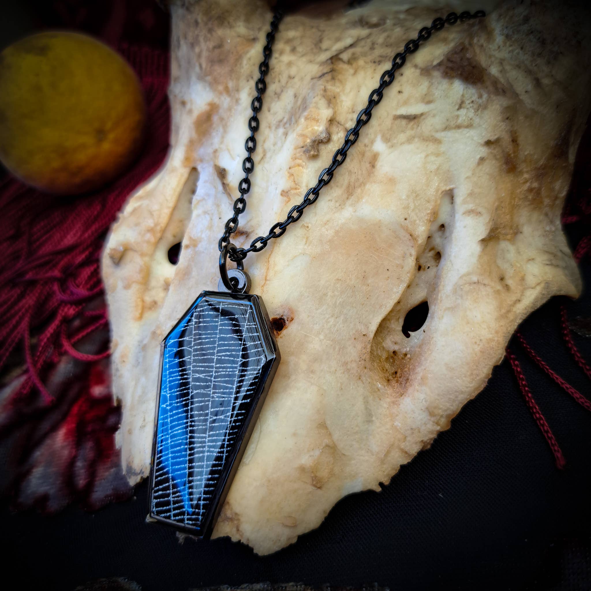 Real Spiderweb Coffin in Black (Necklace)