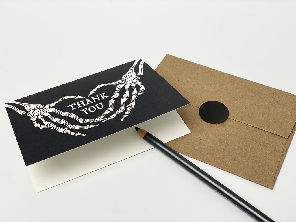 Skeleton Heart Hands Thank You Card, Goth Stationery