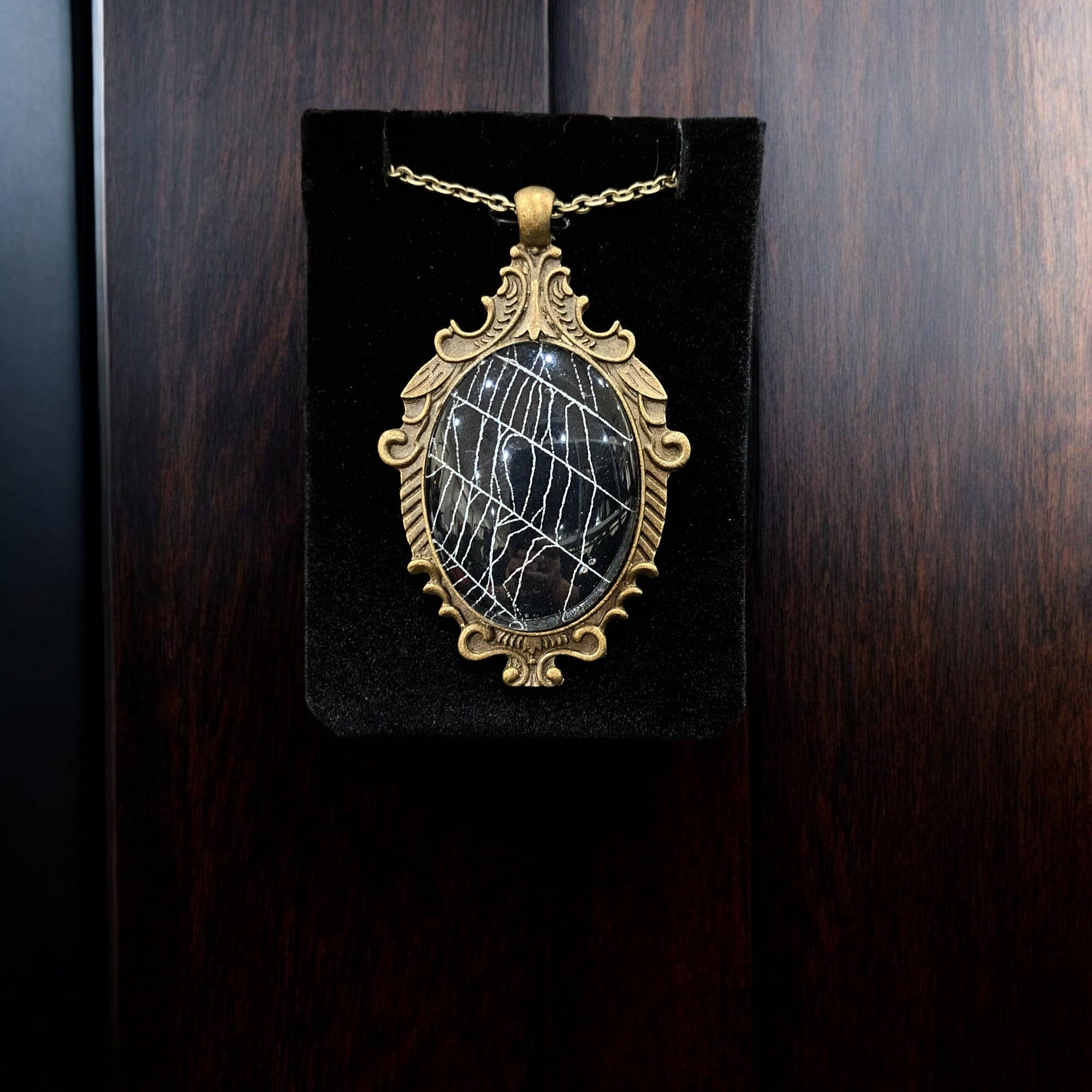 Real Spiderweb Large Filigree Cabochon Antique Brass