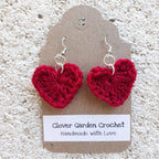 Crochet Red Heart Drop Earrings