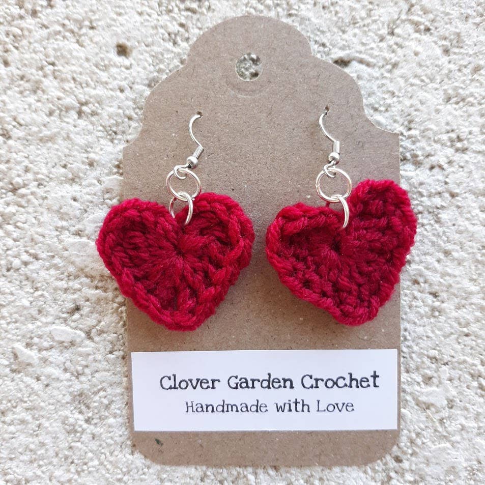 Crochet Red Heart Drop Earrings