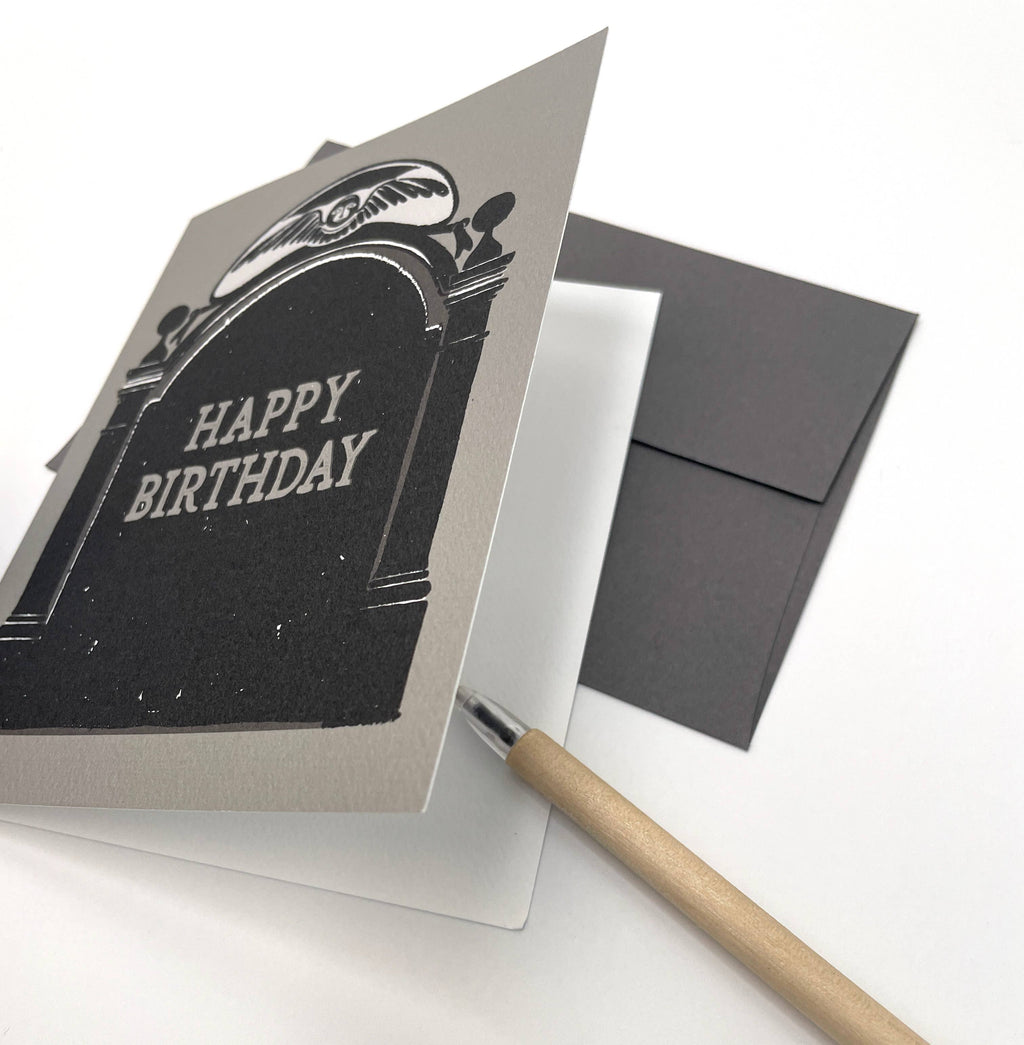 Classic Gravestone Happy Birthday Card,Goth Stationery