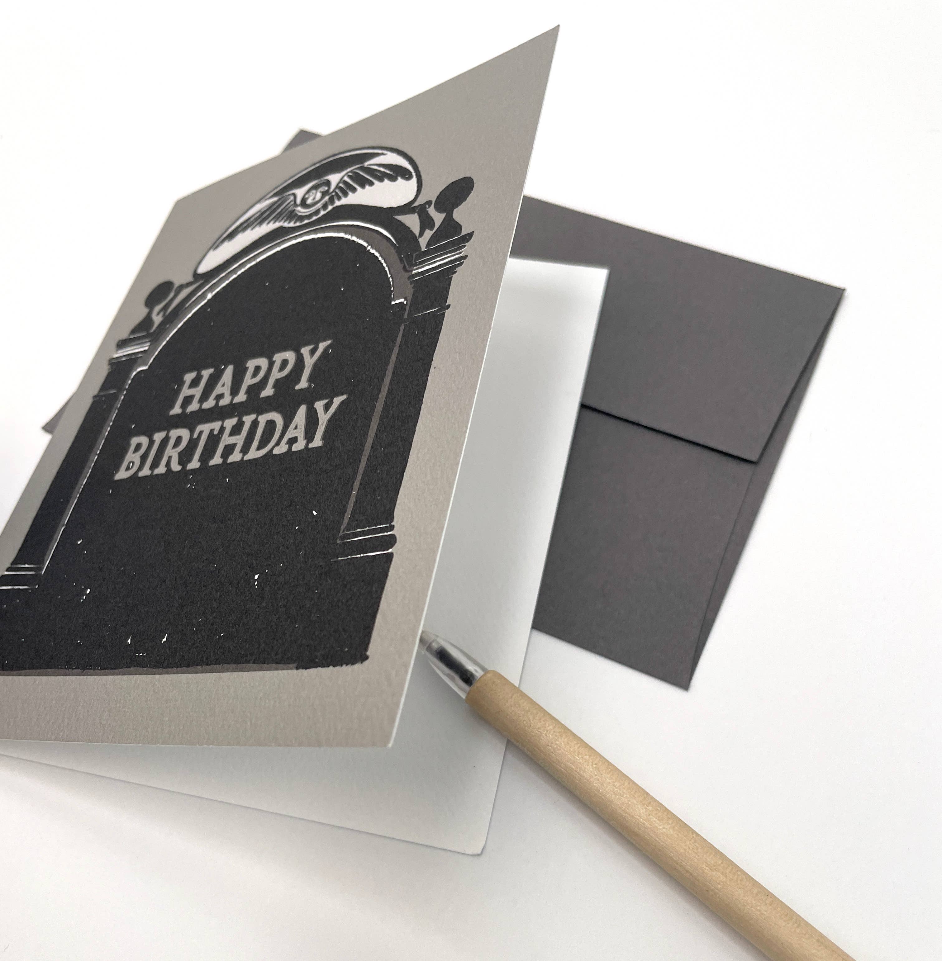 Classic Gravestone Happy Birthday Card,Goth Stationery