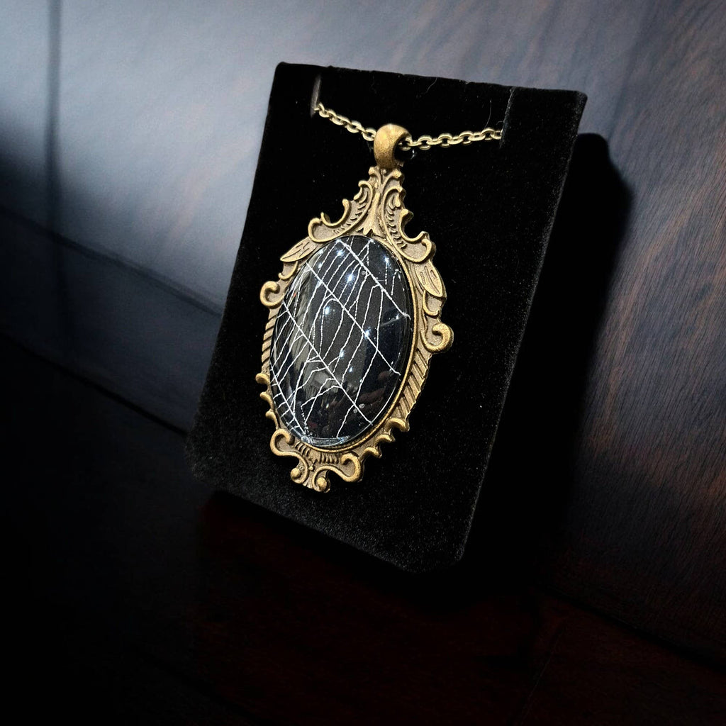 Real Spiderweb Large Filigree Cabochon Antique Brass
