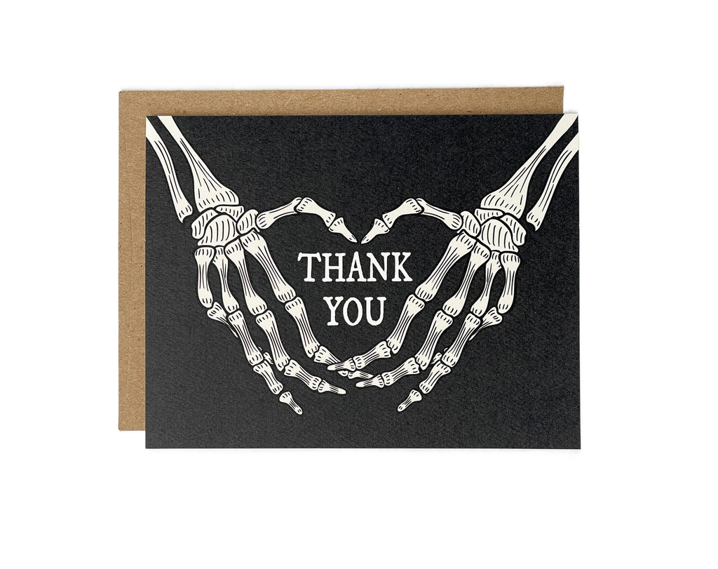 Skeleton Heart Hands Thank You Card, Goth Stationery