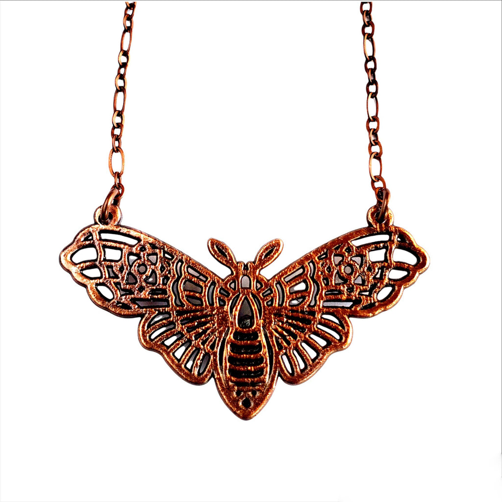 Black Witch Moth Necklace - Labradorite