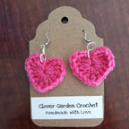 Crochet Hot Pink Heart Drop Earrings