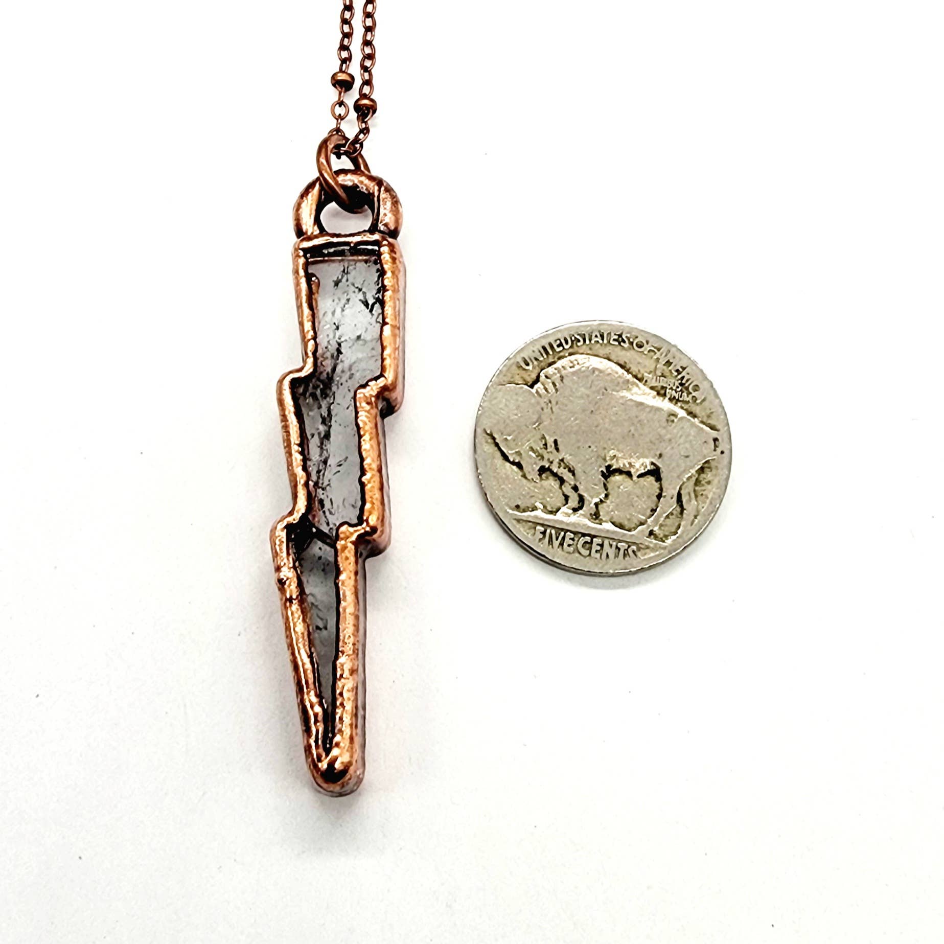 Lightning Bolt Necklace - Clear Quartz / Antique Copper