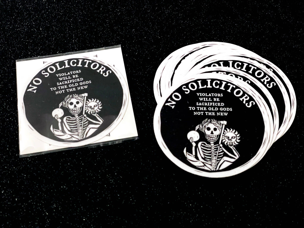 No Solicitors, Dark Humor Vinyl Sticker, Waterproof Decal