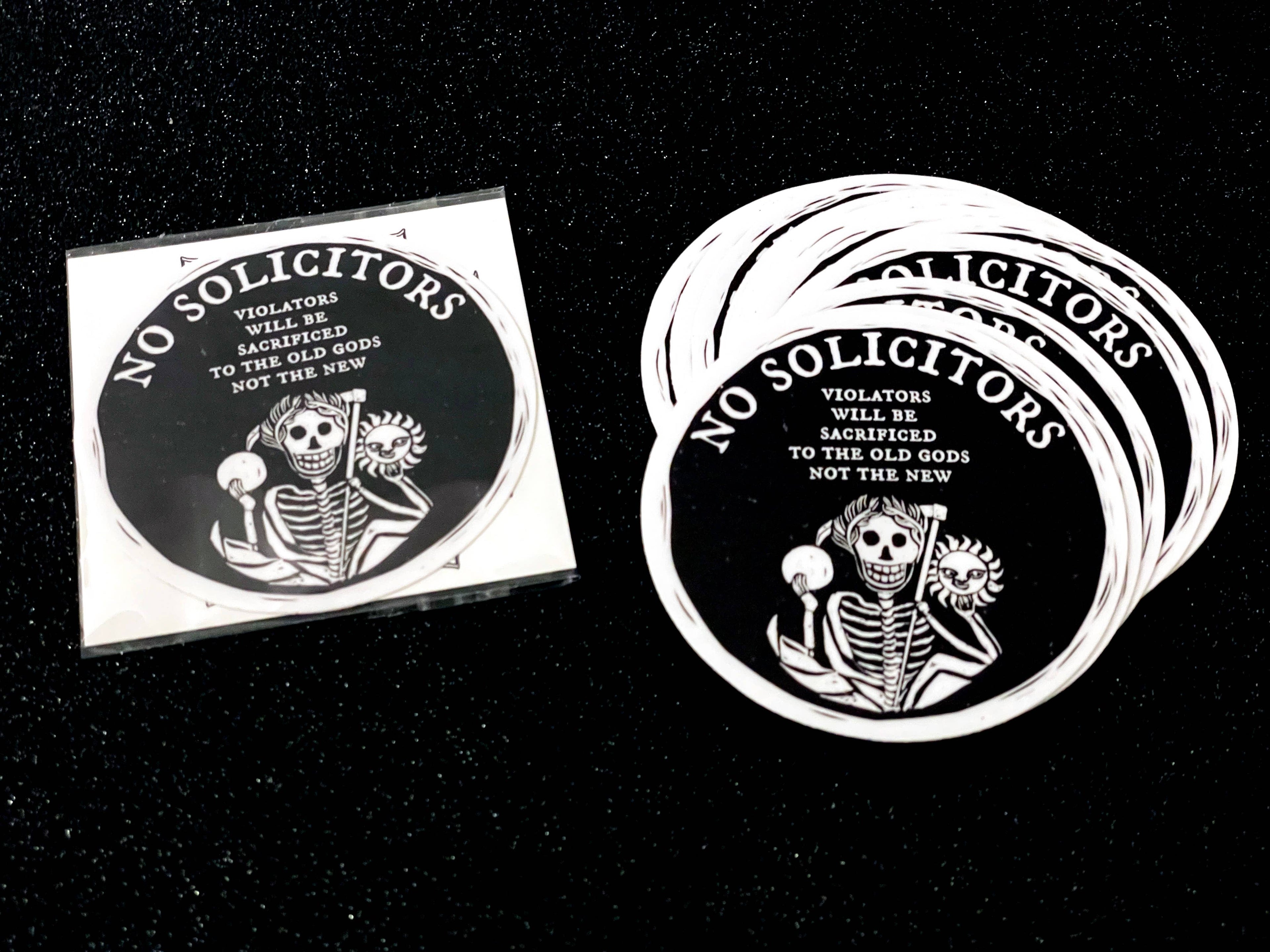 No Solicitors, Dark Humor Vinyl Sticker, Waterproof Decal