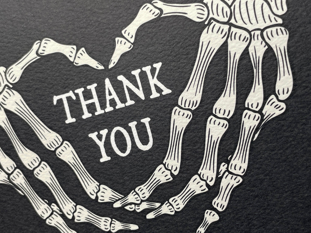 Skeleton Heart Hands Thank You Card, Goth Stationery