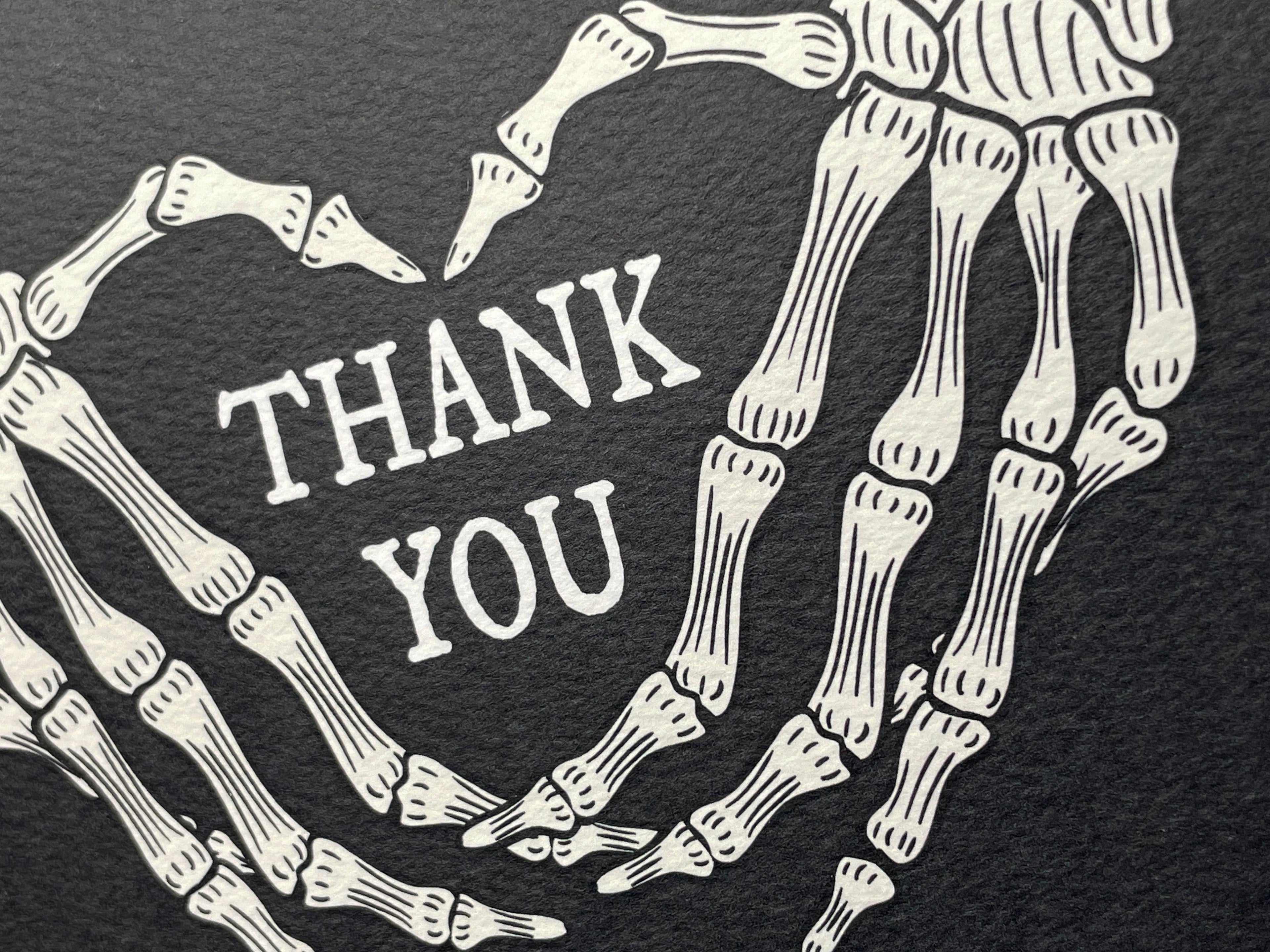 Skeleton Heart Hands Thank You Card, Goth Stationery