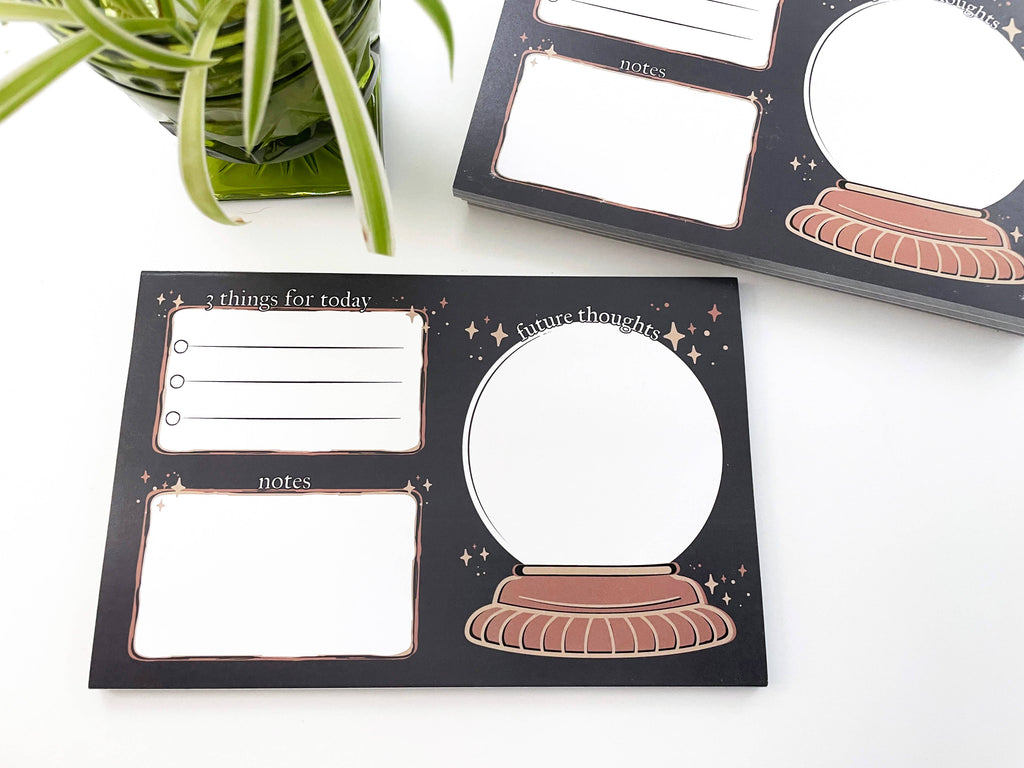 Crystal Ball Daily Tasks Notepad, Mystical, Witch Themed