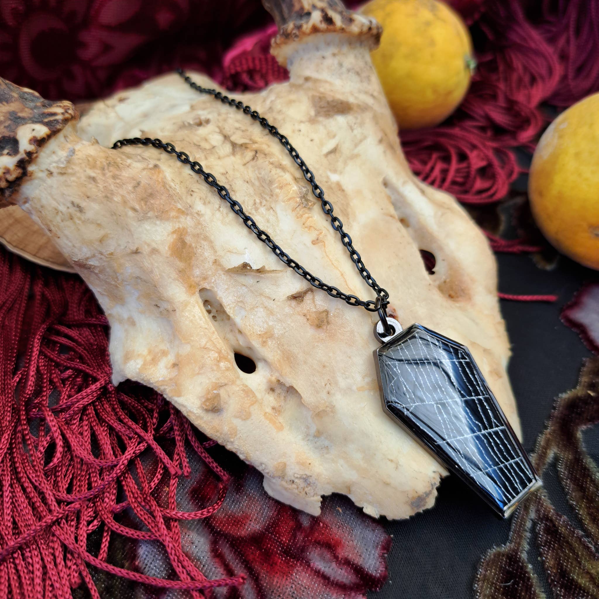 Real Spiderweb Coffin in Black (Necklace)