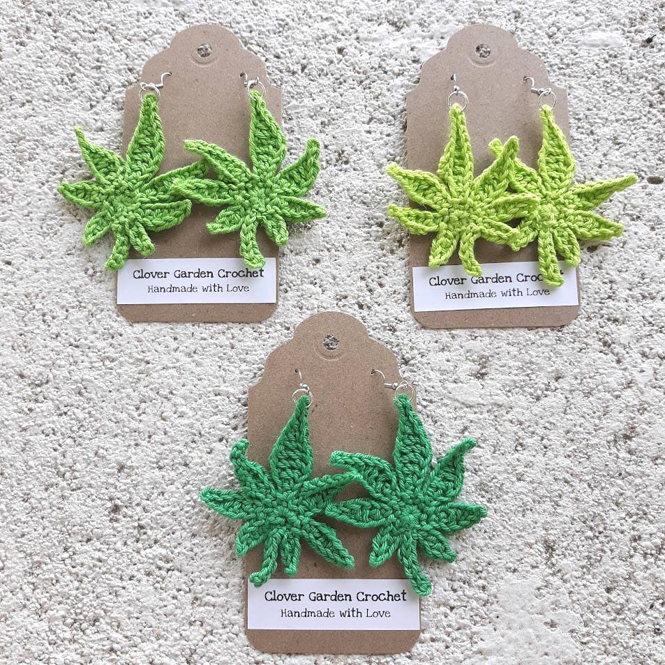 Crochet Hemp Leaf  Drop Earrings