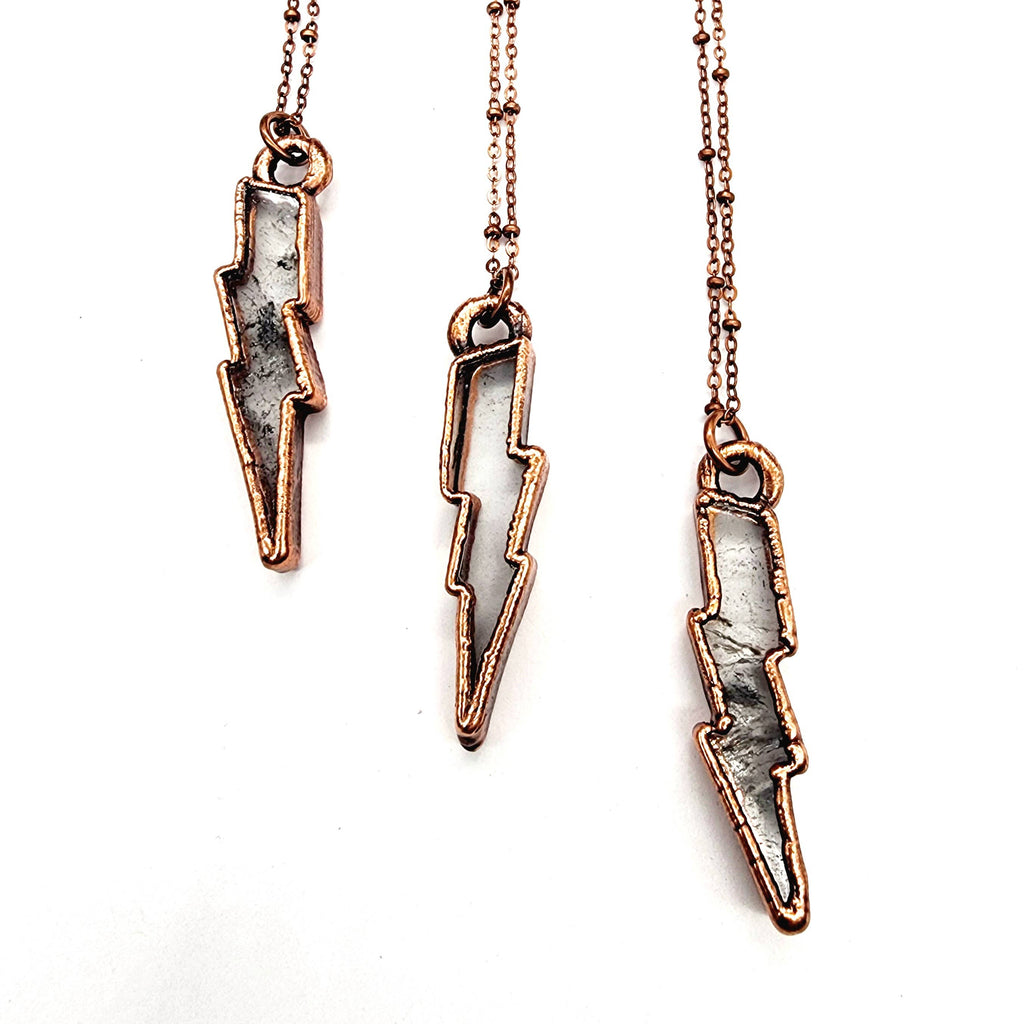 Lightning Bolt Necklace - Clear Quartz / Antique Copper