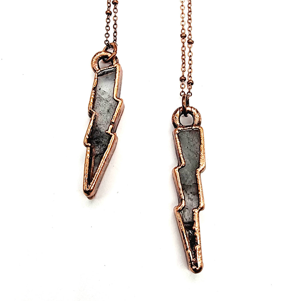 Lightning Bolt Necklace - Clear Quartz / Antique Copper