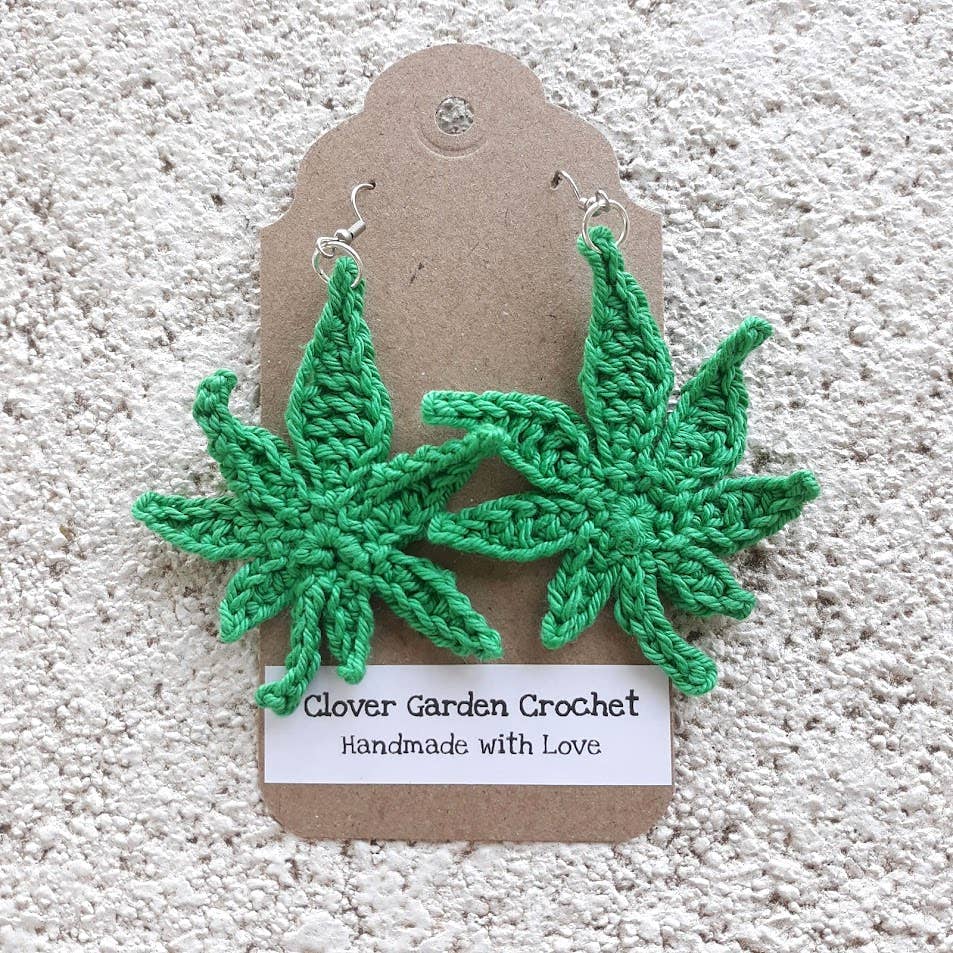 Crochet Hemp Leaf  Drop Earrings