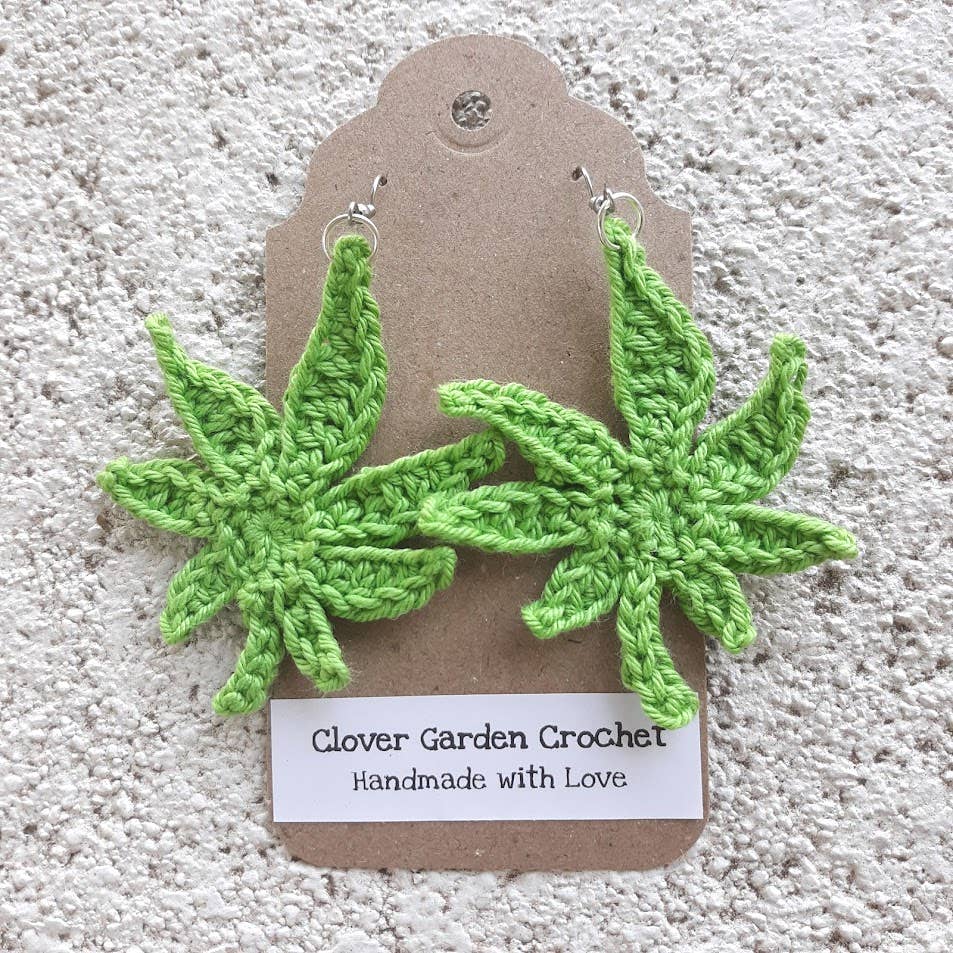 Crochet Hemp Leaf  Drop Earrings