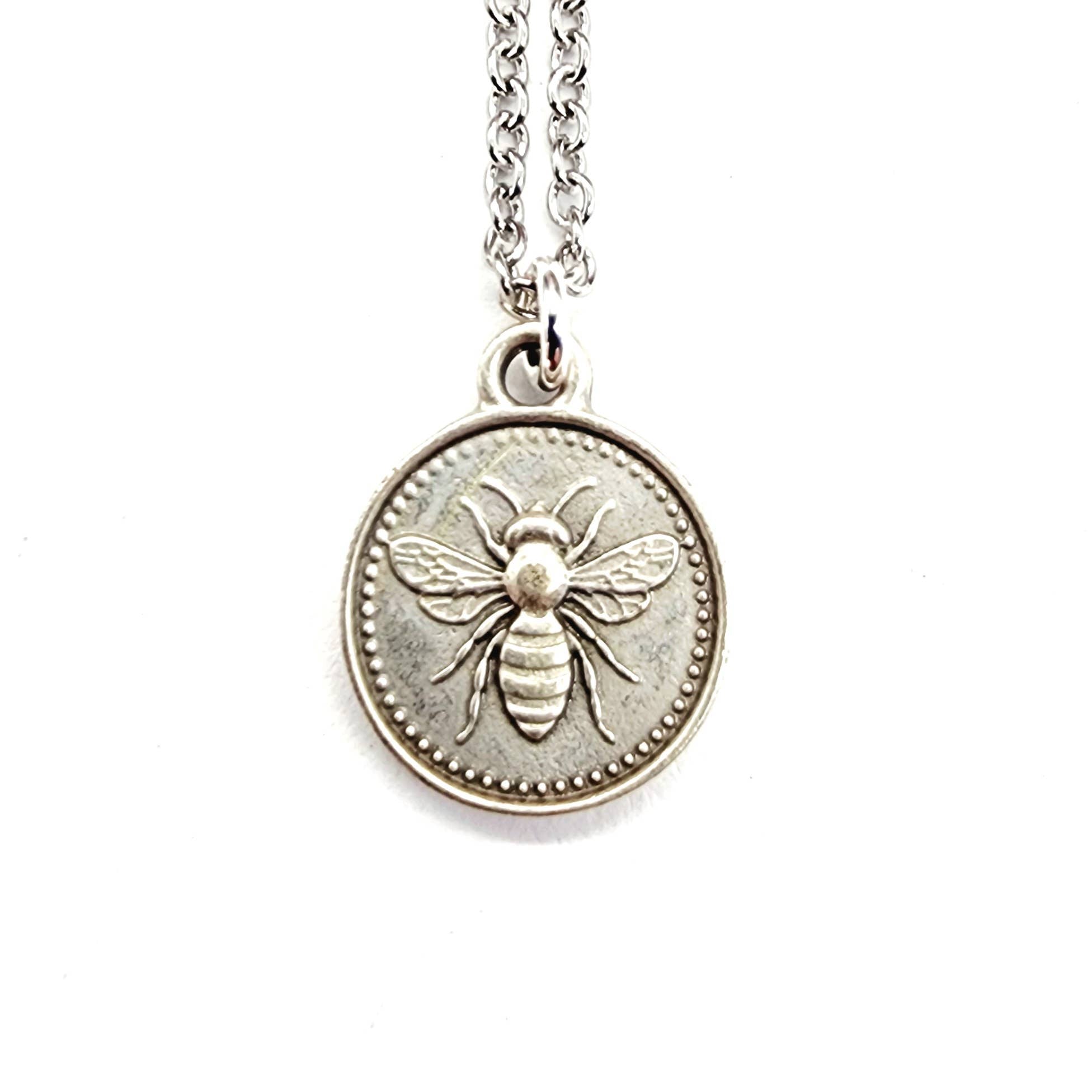Silver Honeybee Coin Necklace