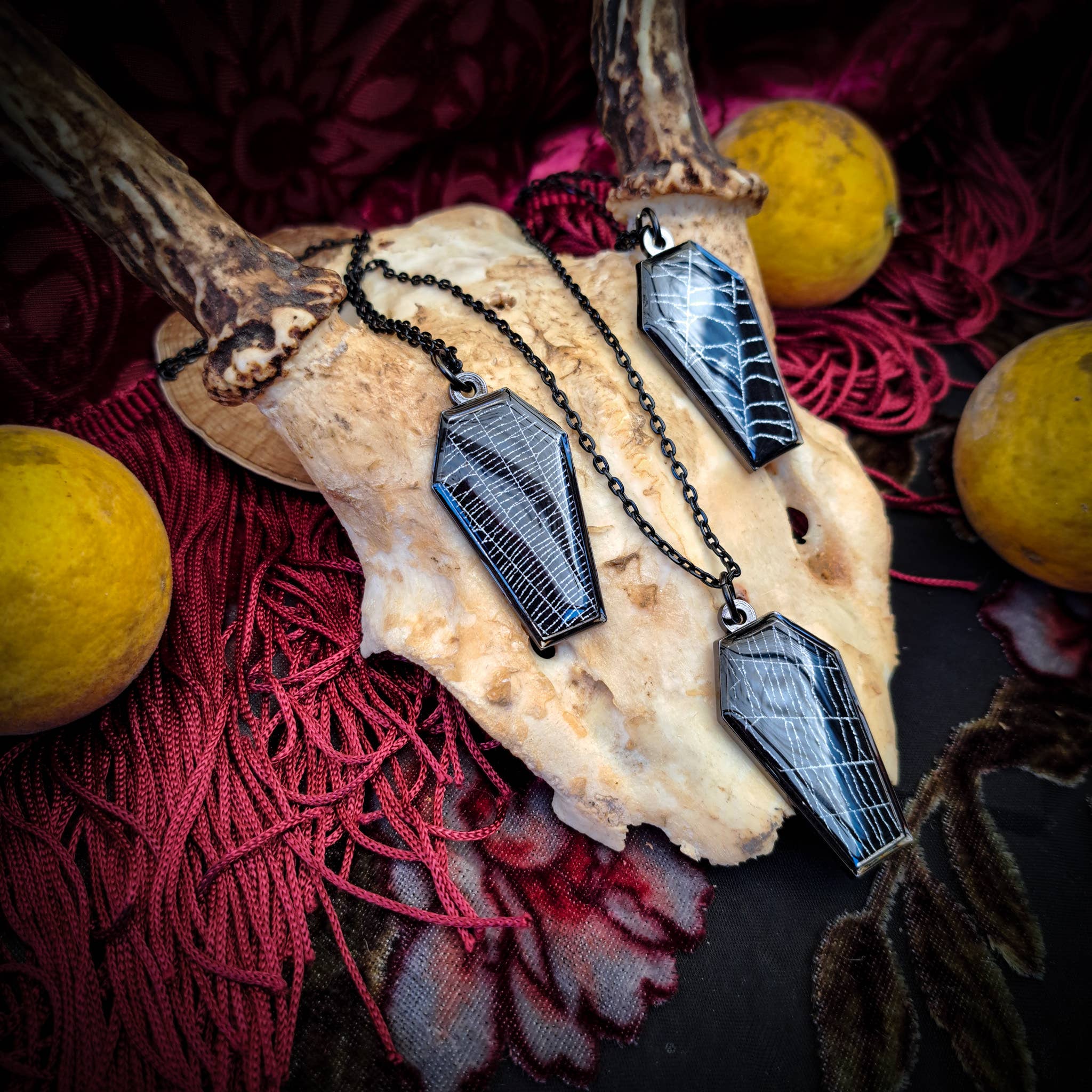Real Spiderweb Coffin in Black (Necklace)