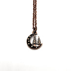 “Midnight Pines” Crescent Moon Forest Necklace – Copper