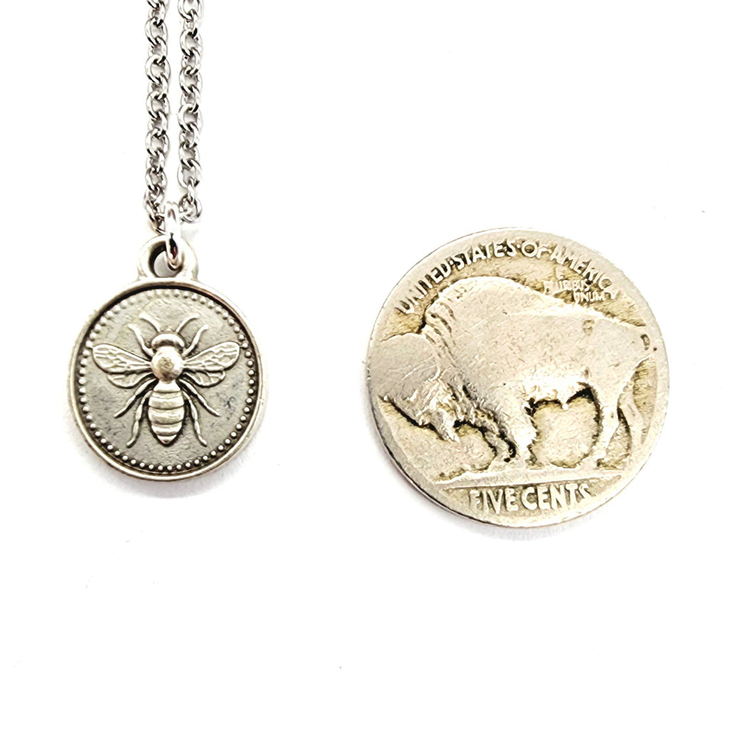 Silver Honeybee Coin Necklace