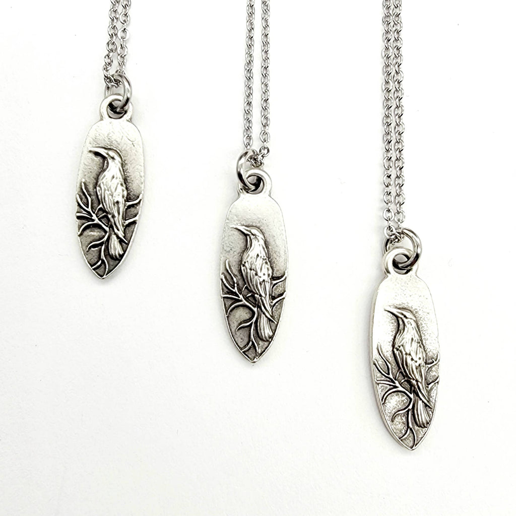 Antique Silver Whispering Raven Pendant Necklace