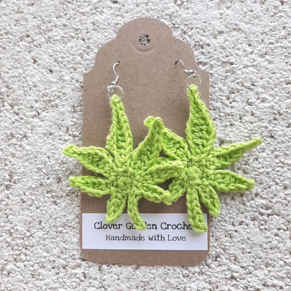 Crochet Hemp Leaf  Drop Earrings