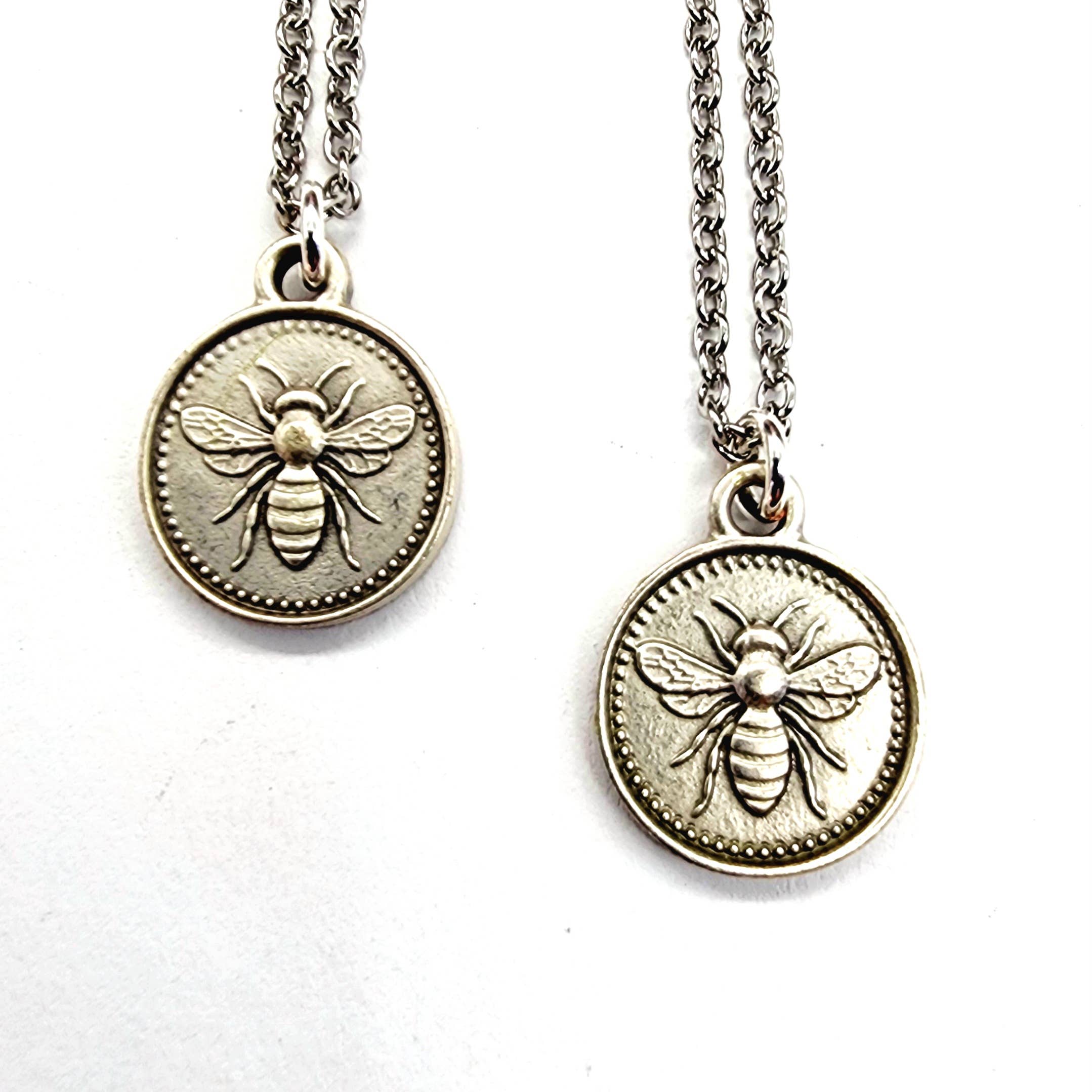 Silver Honeybee Coin Necklace