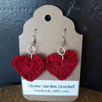 Crochet Red Heart Drop Earrings