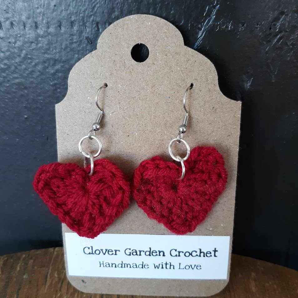 Crochet Red Heart Drop Earrings