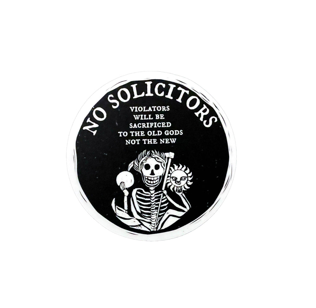 No Solicitors, Dark Humor Vinyl Sticker, Waterproof Decal