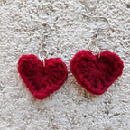 Crochet Red Heart Drop Earrings