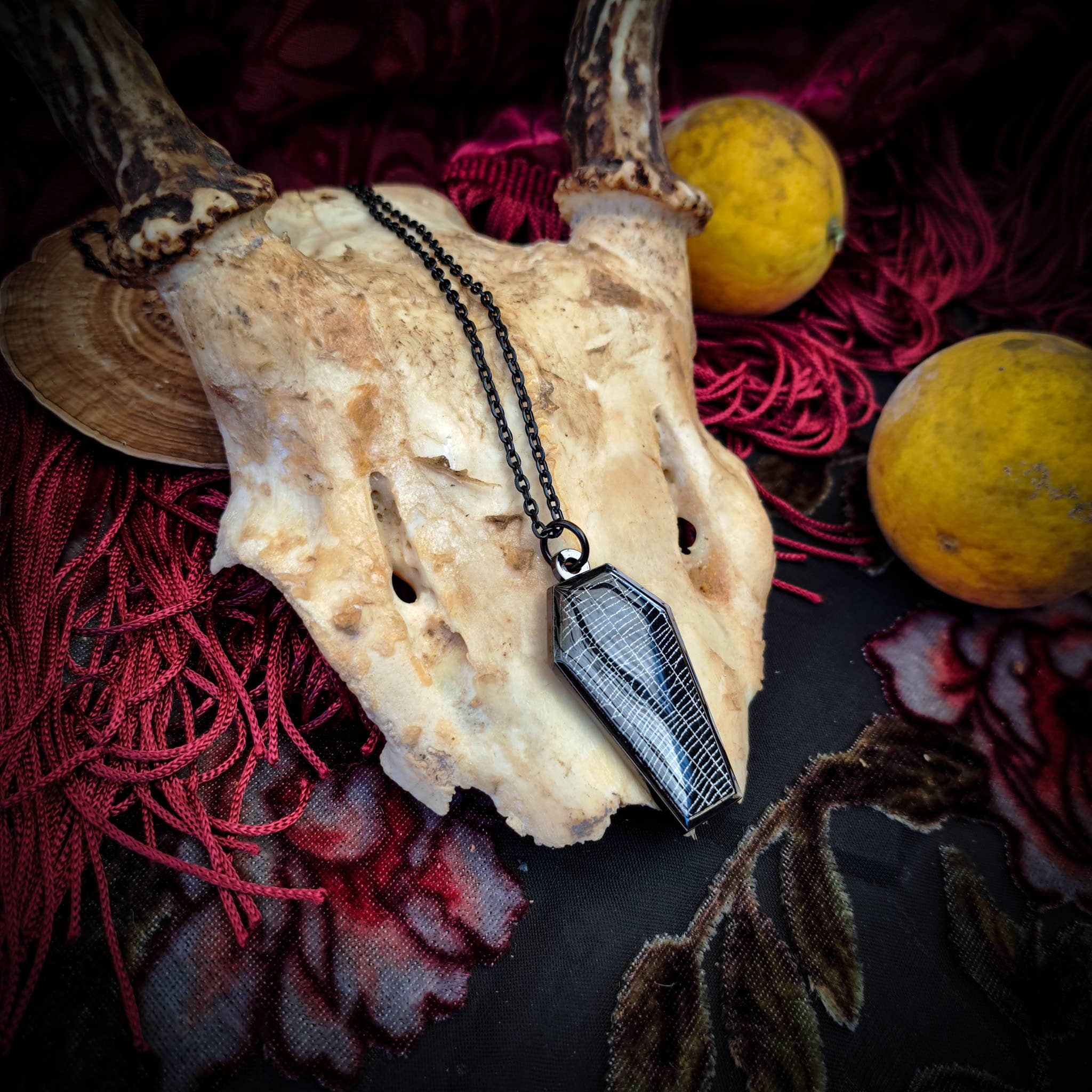 Real Spiderweb Coffin in Black (Necklace)