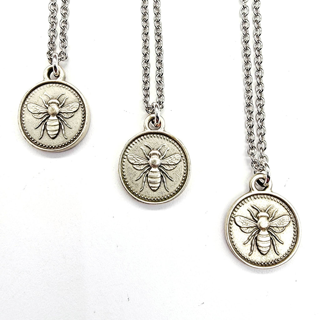 Silver Honeybee Coin Necklace