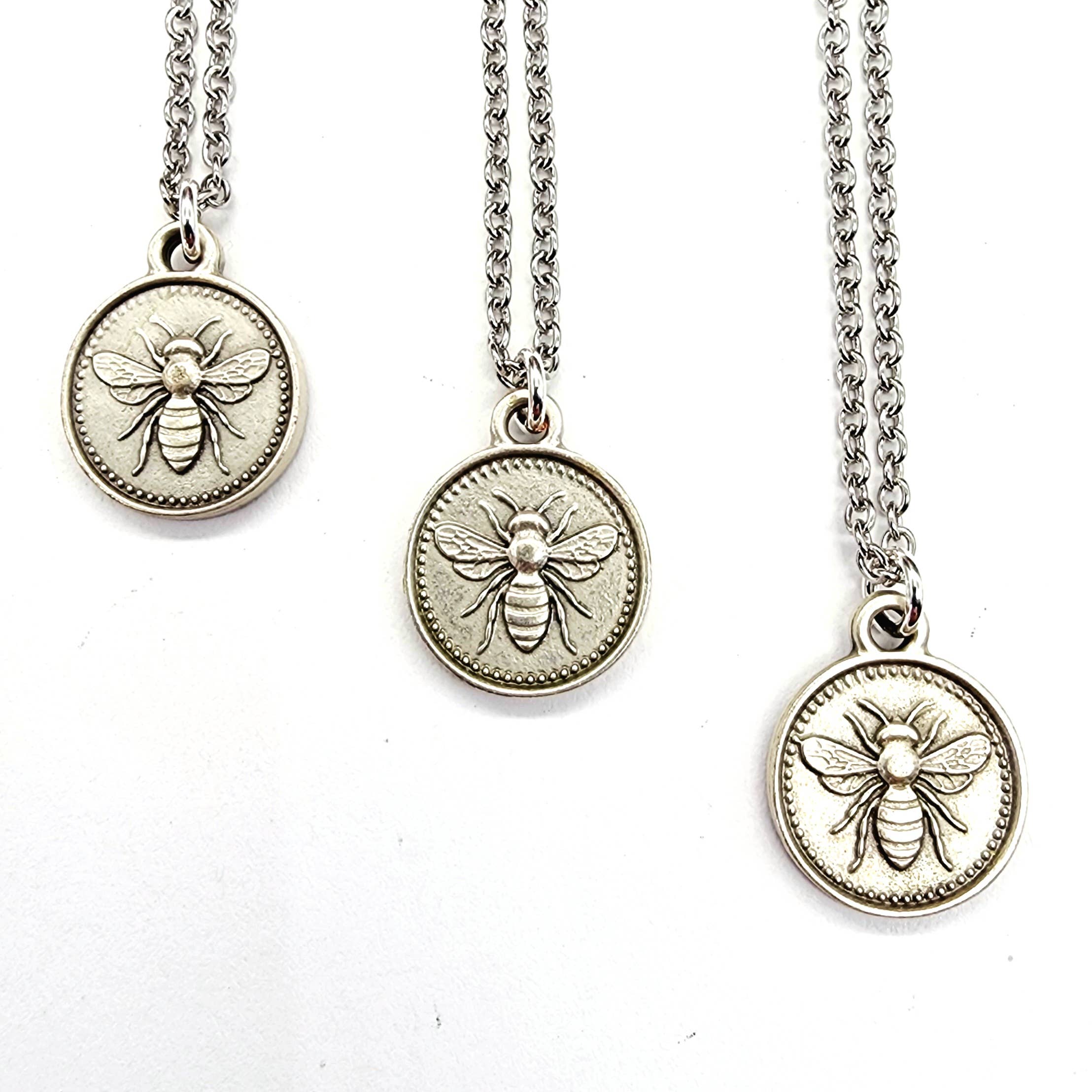 Silver Honeybee Coin Necklace