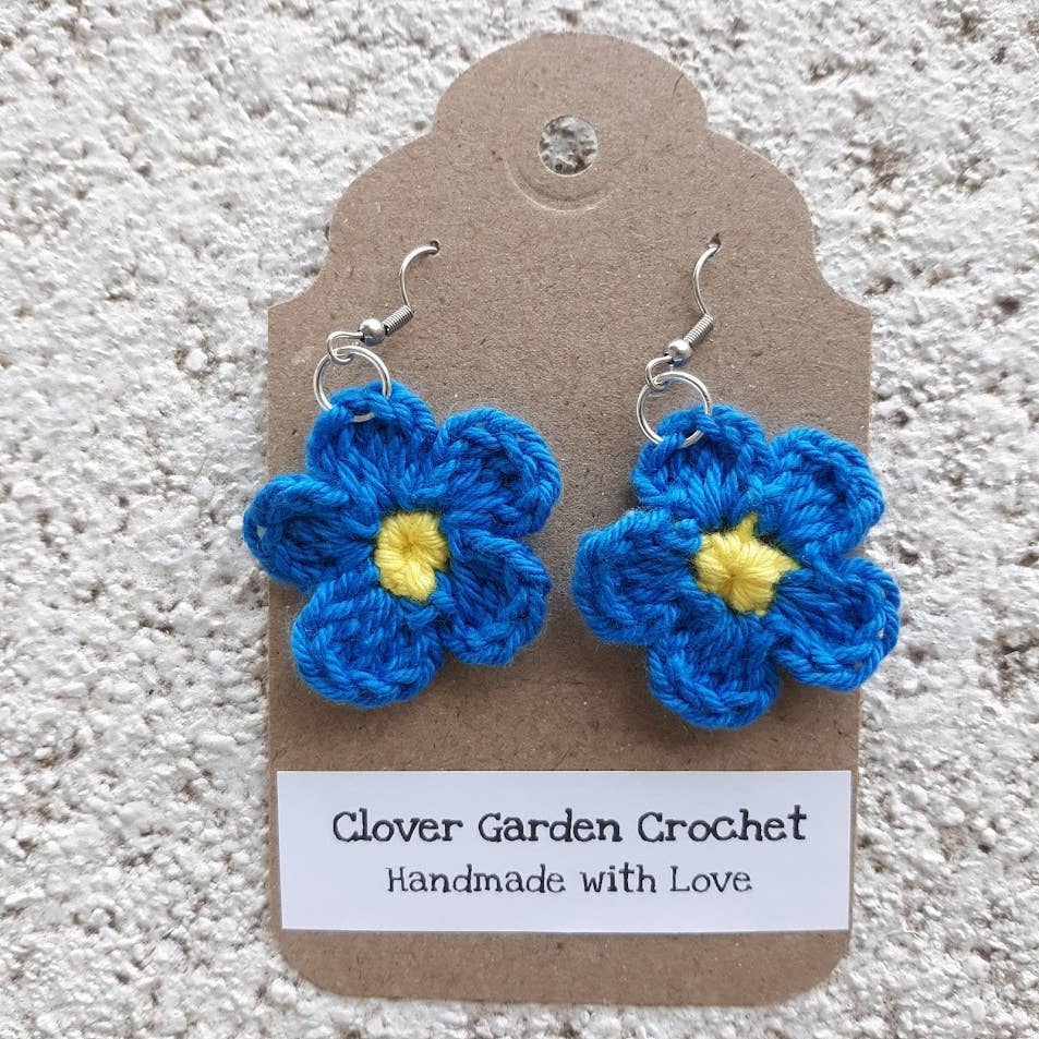 Crochet Cotton Forget Me Not Flower Drop Earrings