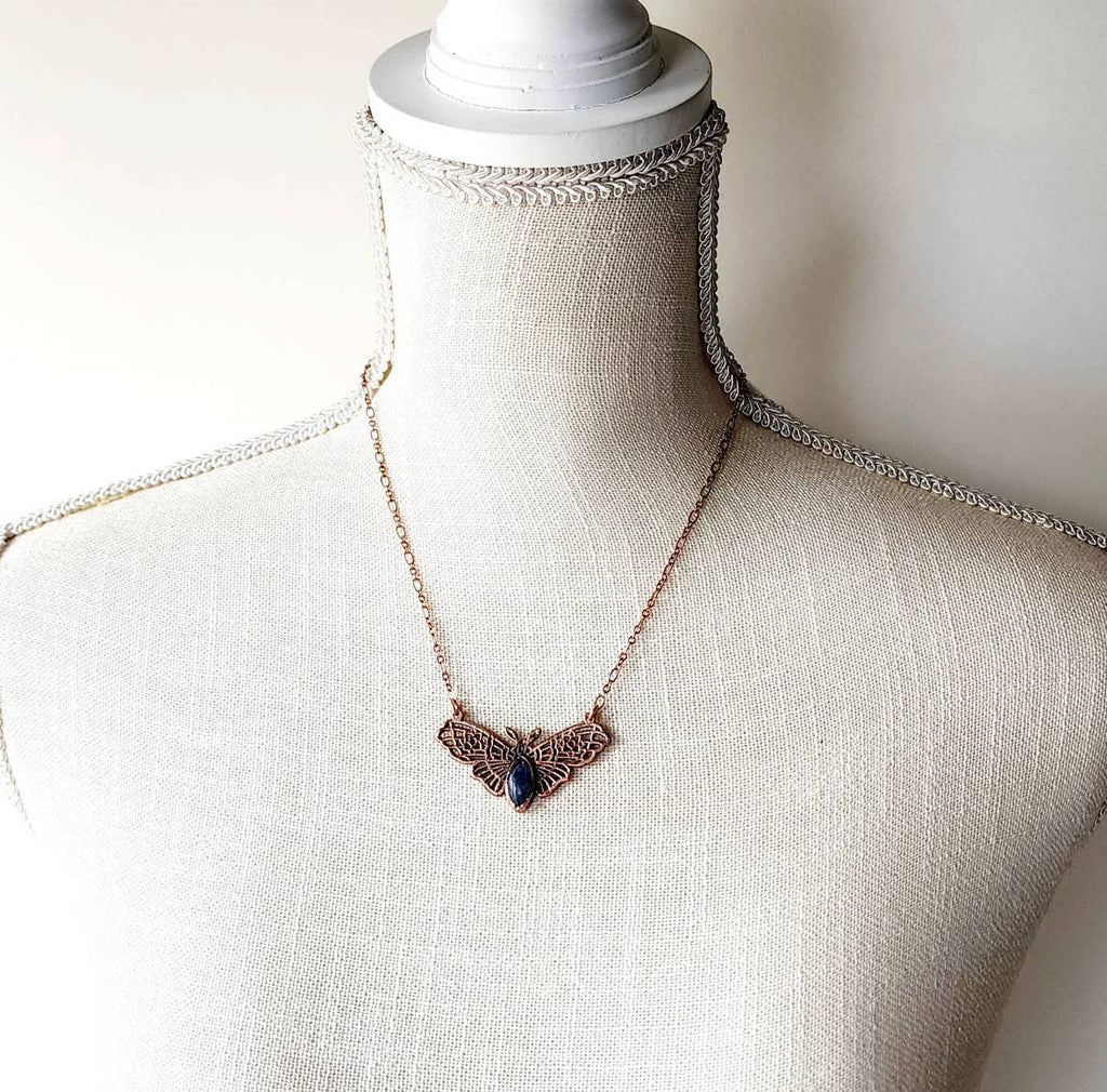 Black Witch Moth Necklace - Labradorite